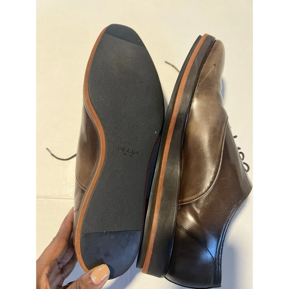 Prada leather Shoes Men 10 Brown Lace Oxford - Picture 6 of 12